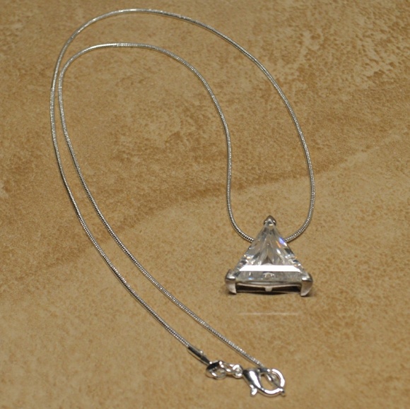 Sterling Silver Crystal Triangle Pendant Necklace - Picture 2 of 6